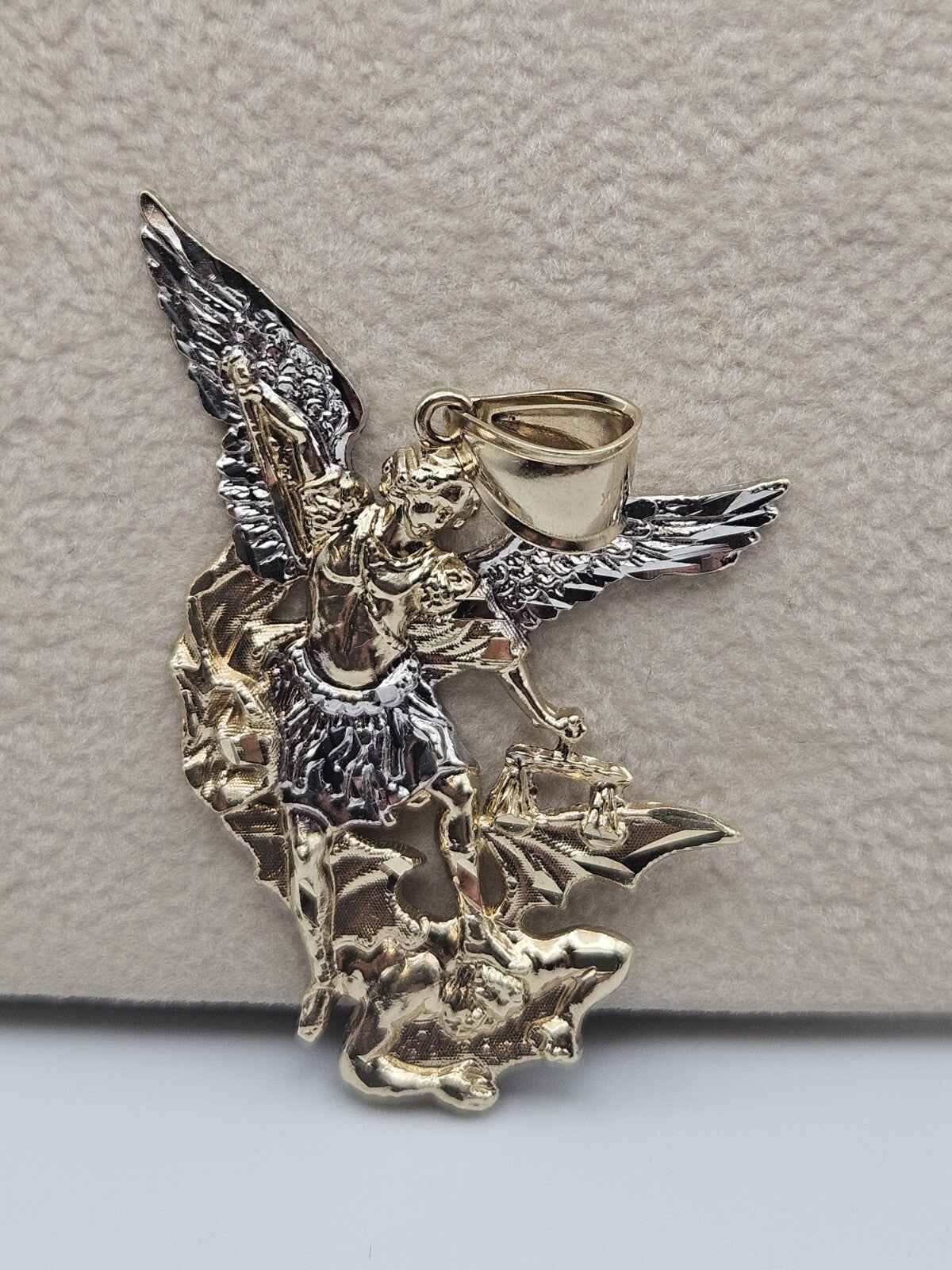 Big large solid 10k Gold saint michael miguel Pendant Charm 1.8 inches long