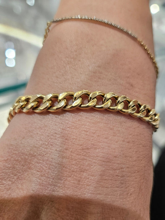 18K Curb Real Gold Chain Bracelets, Solid 18K Gold Miami Cuban Links Bracelets, 5 MM Thick Real Gold Bracelet for Him/Her, Birthday Gift!