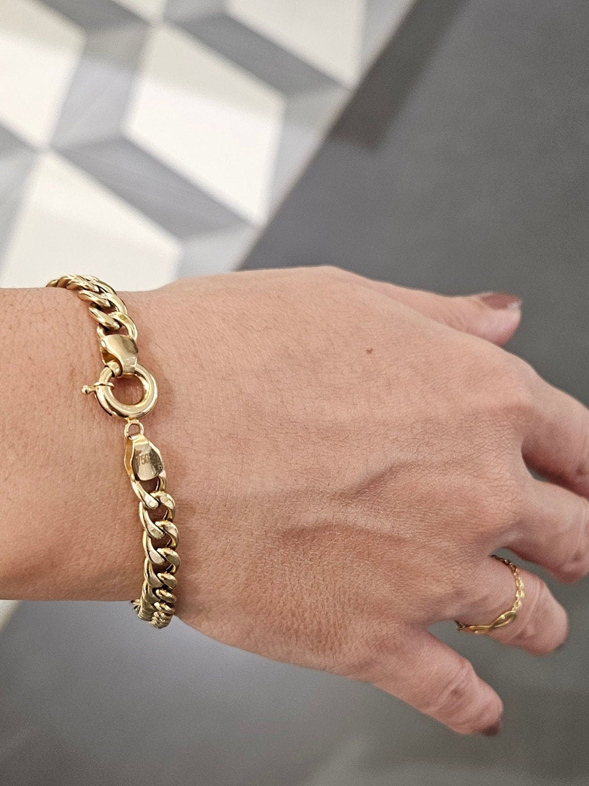 18K Curb Real Gold Chain Bracelets, Solid 18K Gold Miami Cuban Links Bracelets, 5 MM Thick Real Gold Bracelet for Him/Her, Birthday Gift!