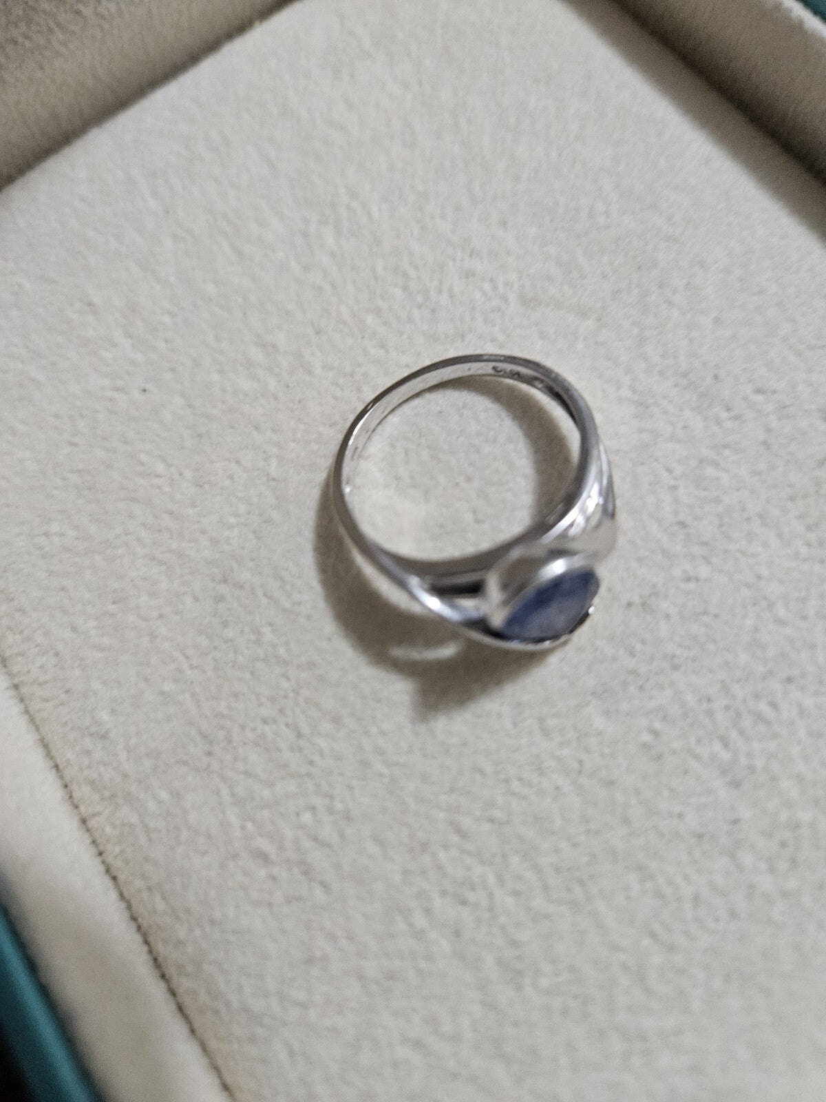 Vintage 10K White Gold Pearshape Blue Stone Ring Jewelery  Size 7 3.1 Grams