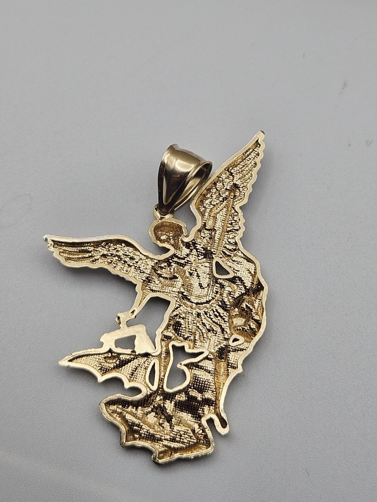 Big large solid 10k Gold saint michael miguel Pendant Charm 1.8 inches long