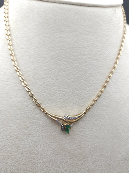 14k Gold Necklace Emerald Green Stone Yellow Gold Jewelry 18 Inches