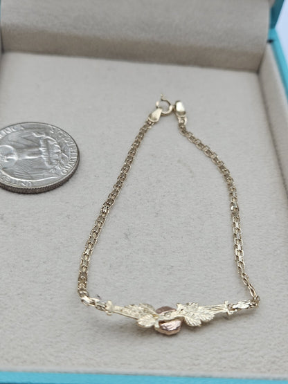 Ladies 14k Two-Tone Single Rose Bracelet Size 7.2" 2.2 Grams