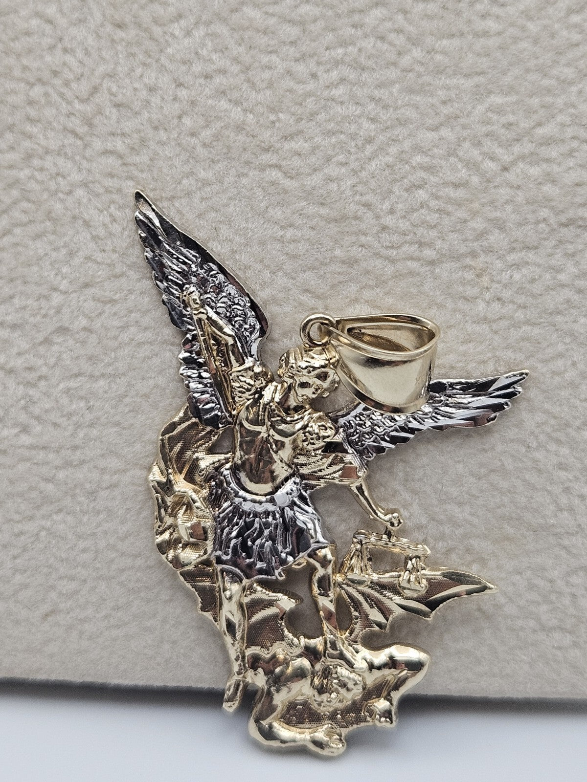 Big large solid 10k Gold saint michael miguel Pendant Charm 1.8 inches long