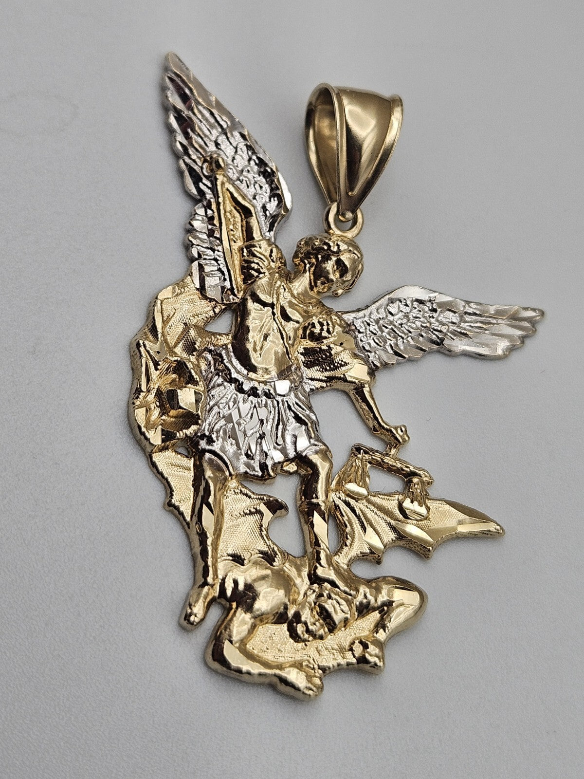 Big large solid 10k Gold saint michael miguel Pendant Charm 1.8 inches long