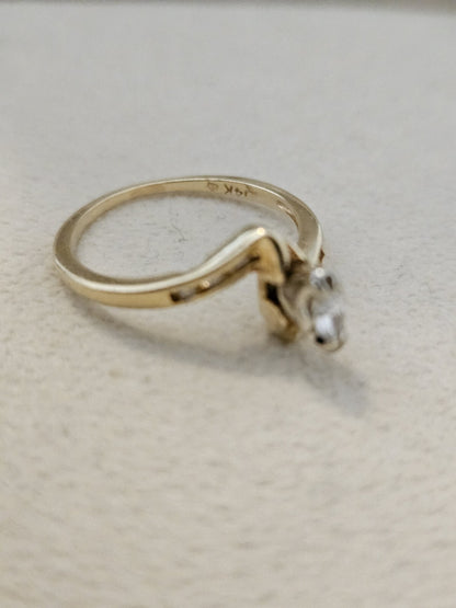 14K Yellow Gold Ring Natural Diamond Marquise Jewelry Gift Size 6.25, 2.5 Grams