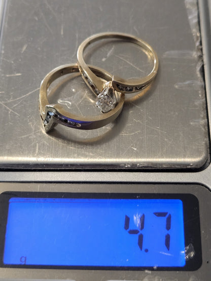 14k Yellow Gold Ring Diamond Natural Marquise Round Double Ring Size 6