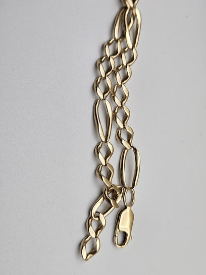 14K Yellow Gold Figaro Link Bracelet 7.7" 6mm Italy Lobster Clasp 9g Vintage