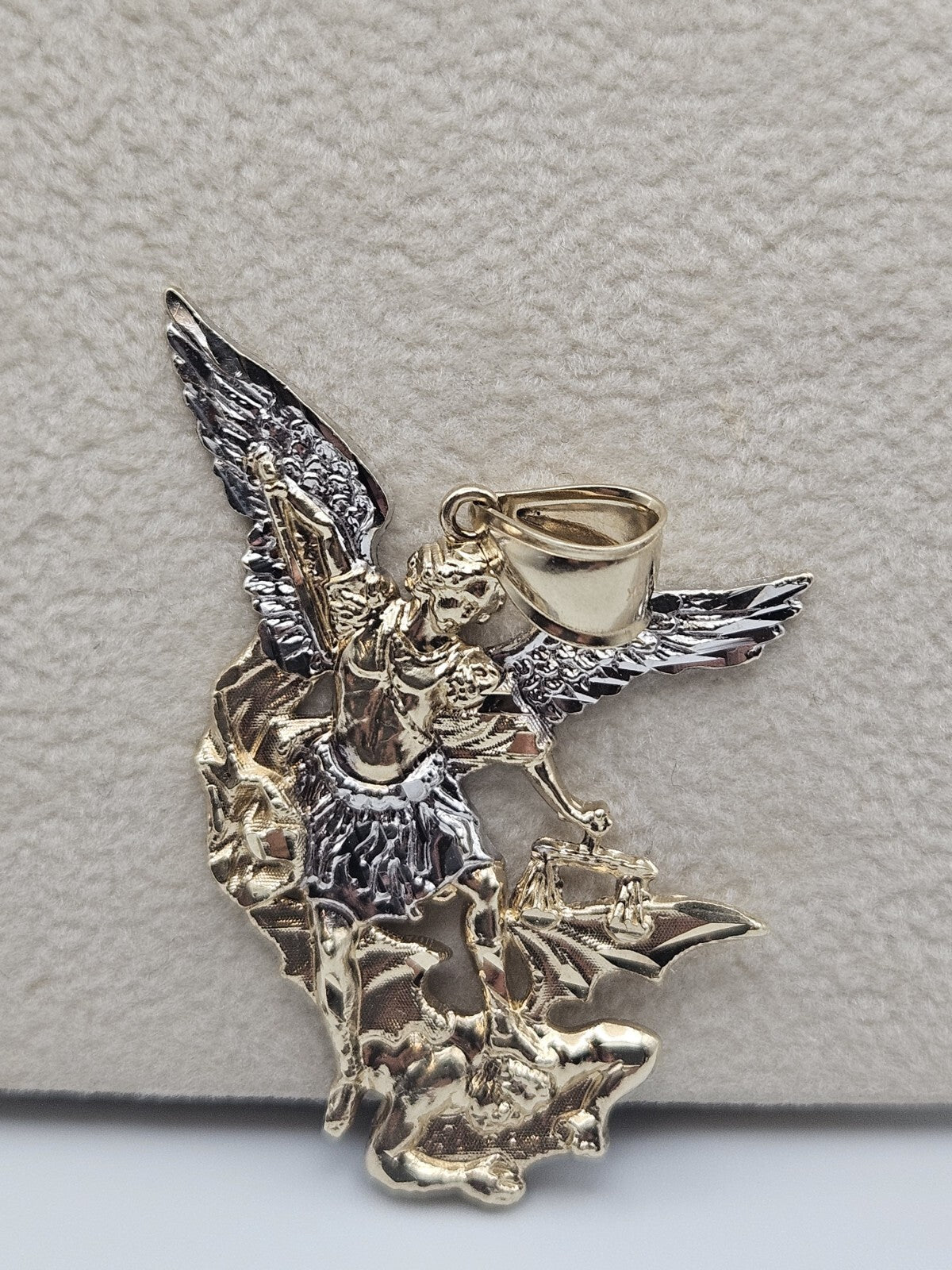 Big large solid 10k Gold saint michael miguel Pendant Charm 1.8 inches long