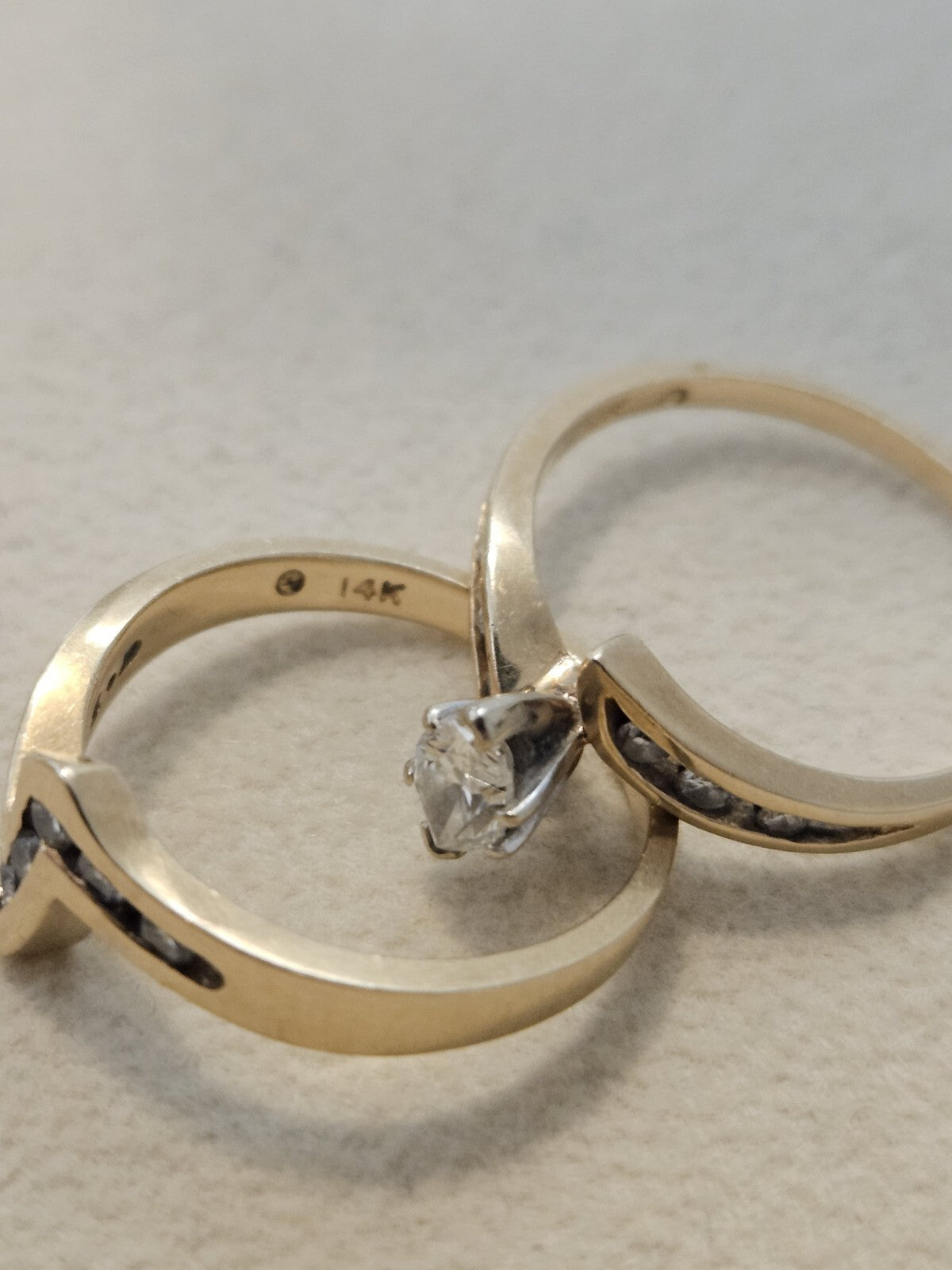 14k Yellow Gold Ring Diamond Natural Marquise Round Double Ring Size 6