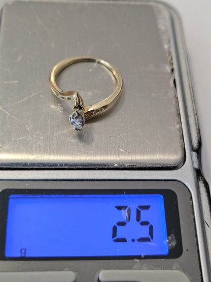 14K Yellow Gold Ring Natural Diamond Marquise Jewelry Gift Size 6.25, 2.5 Grams
