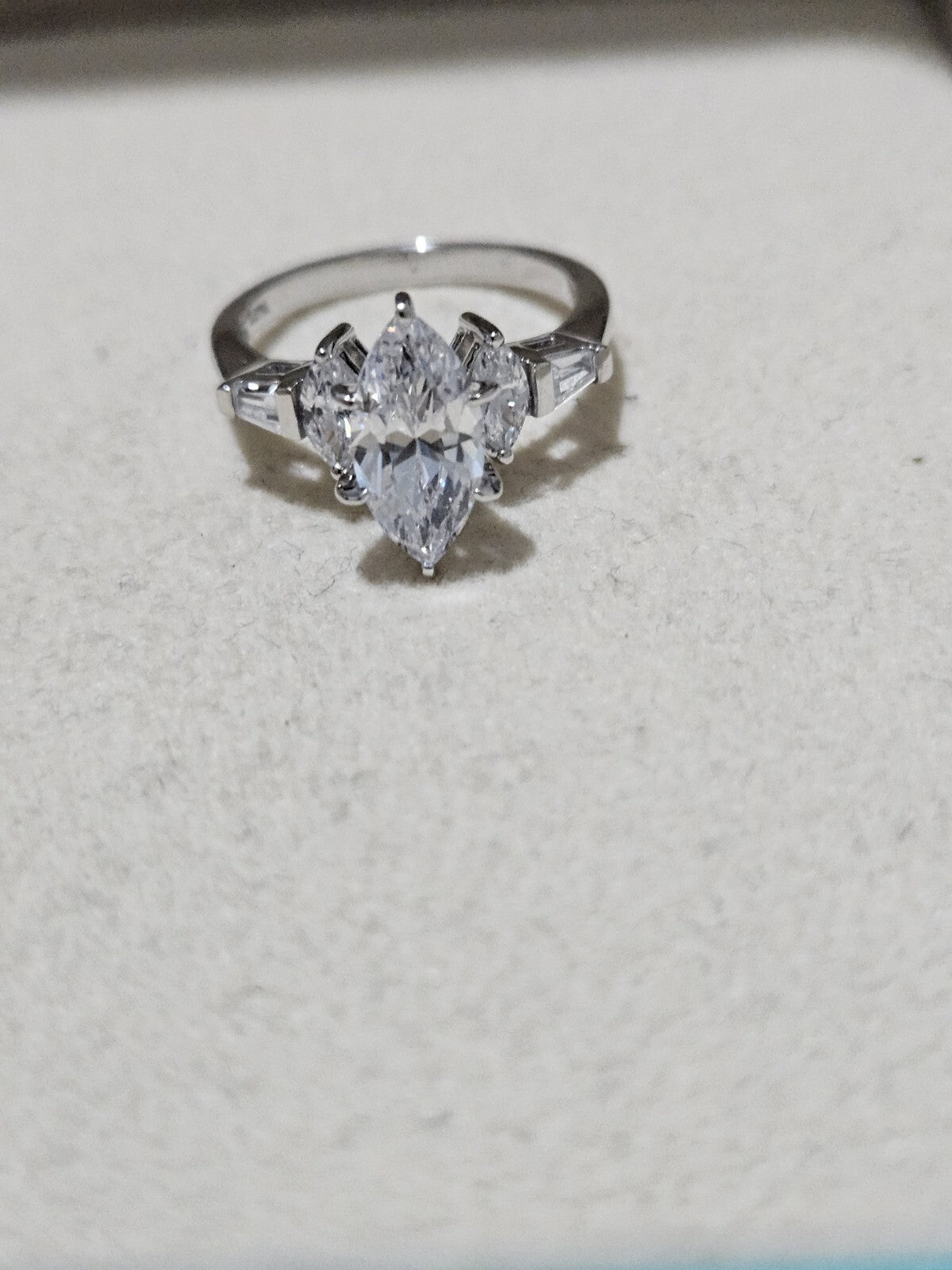 10k Solid Gold Faux Crystal Ring - Marquise Cut Sparkling Engagement Size 7