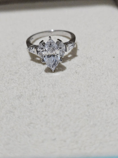 10k Solid Gold Faux Crystal Ring - Marquise Cut Sparkling Engagement Size 7