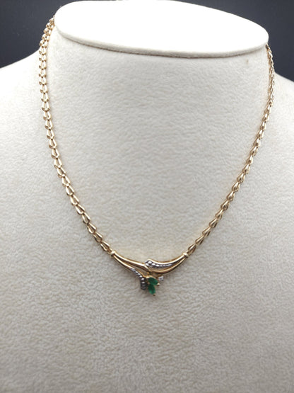 14k Gold Necklace Emerald Green Stone Yellow Gold Jewelry 18 Inches