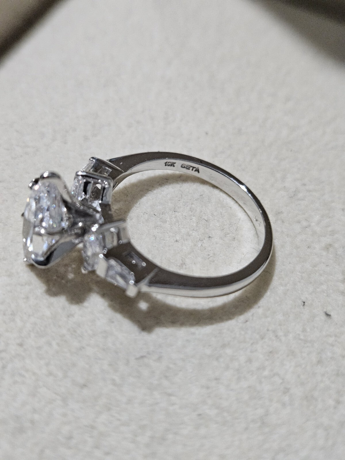 10k Solid Gold Faux Crystal Ring - Marquise Cut Sparkling Engagement Size 7