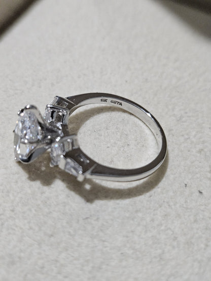 10k Solid Gold Faux Crystal Ring - Marquise Cut Sparkling Engagement Size 7