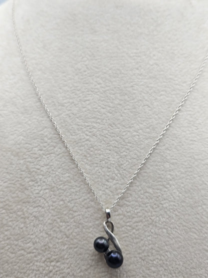 925 Sterling Silver win Double Pearls “Cherries” Pendant 17 Inches
