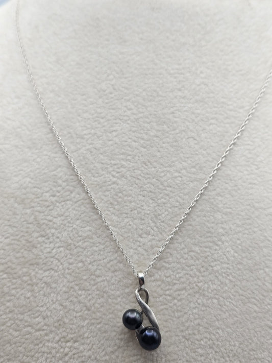 925 Sterling Silver win Double Pearls “Cherries” Pendant 17 Inches