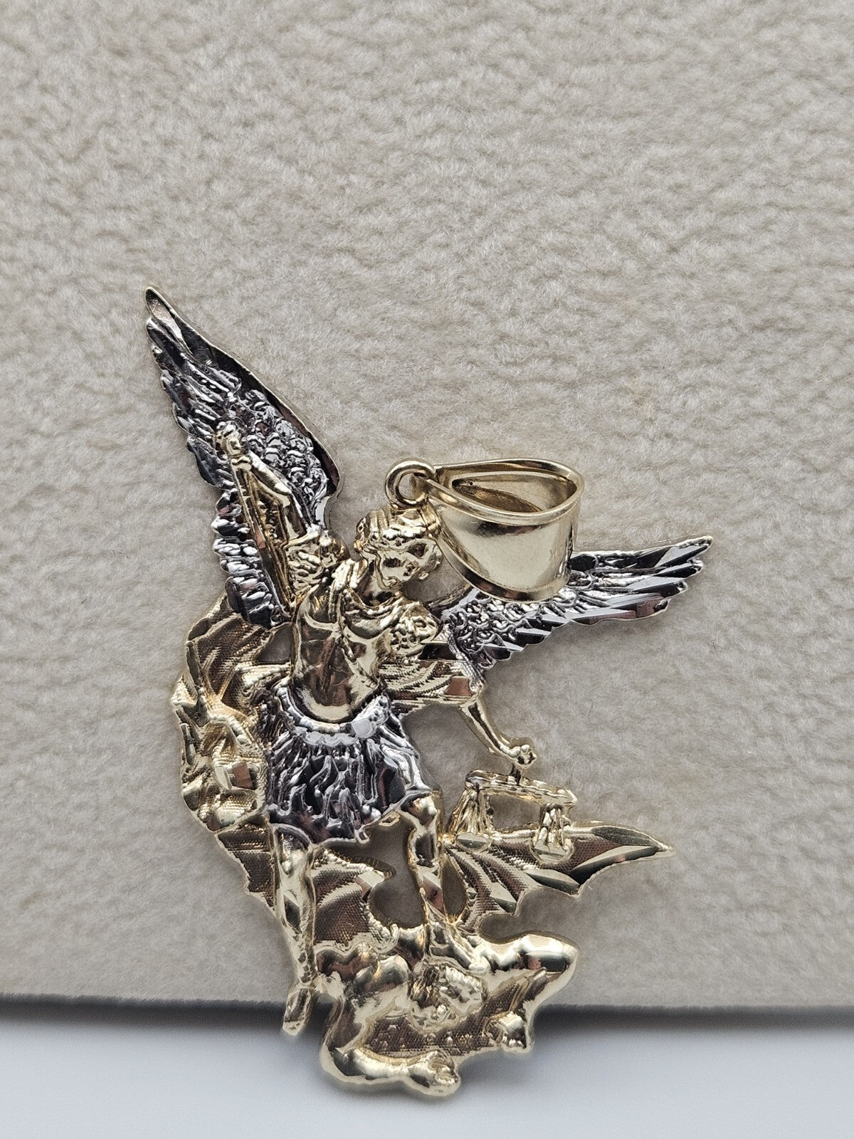 Big large solid 10k Gold saint michael miguel Pendant Charm 1.8 inches long