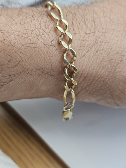 14K Yellow Gold Figaro Link Bracelet 7.7" 6mm Italy Lobster Clasp 9g Vintage