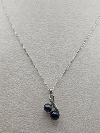 925 Sterling Silver win Double Pearls “Cherries” Pendant 17 Inches