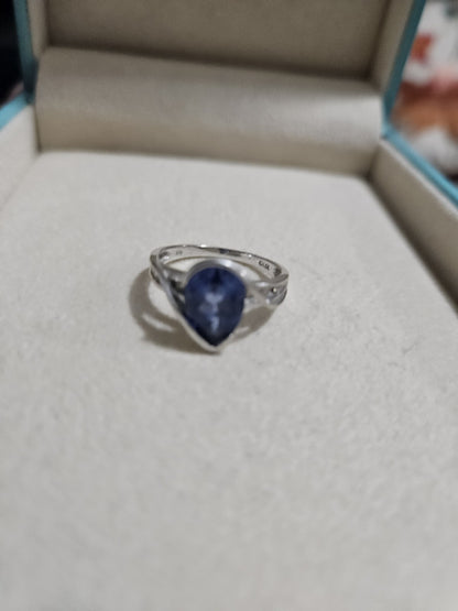 Vintage 10K White Gold Pearshape Blue Stone Ring Jewelery  Size 7 3.1 Grams