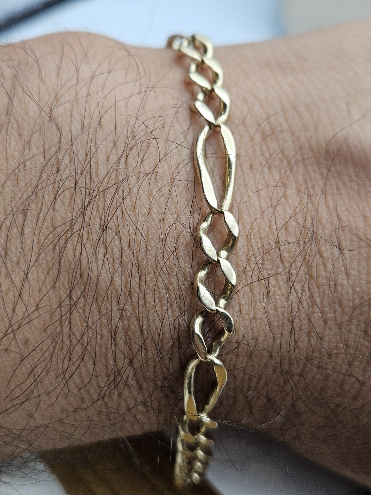 14K Yellow Gold Figaro Link Bracelet 7.7" 6mm Italy Lobster Clasp 9g Vintage
