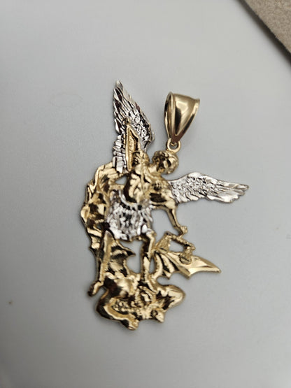 Big large solid 10k Gold saint michael miguel Pendant Charm 1.8 inches long