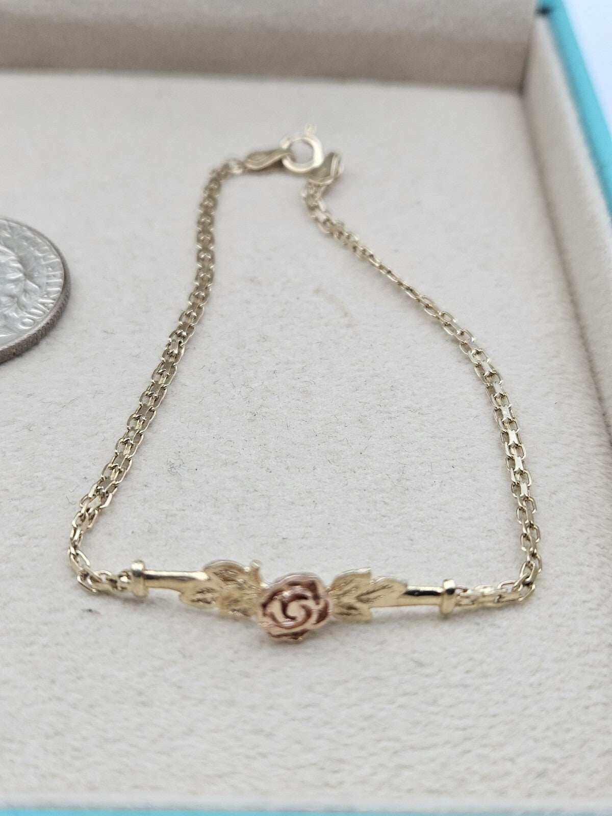 Ladies 14k Two-Tone Single Rose Bracelet Size 7.2" 2.2 Grams