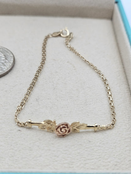 Ladies 14k Two-Tone Single Rose Bracelet Size 7.2" 2.2 Grams