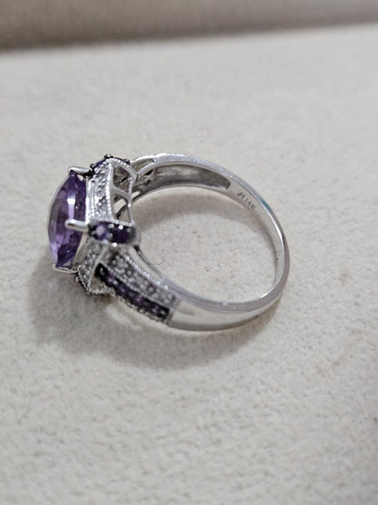 Vintage Estate 14k Yellow Gold Band Ring Emerald Cut Amethyst Size 7