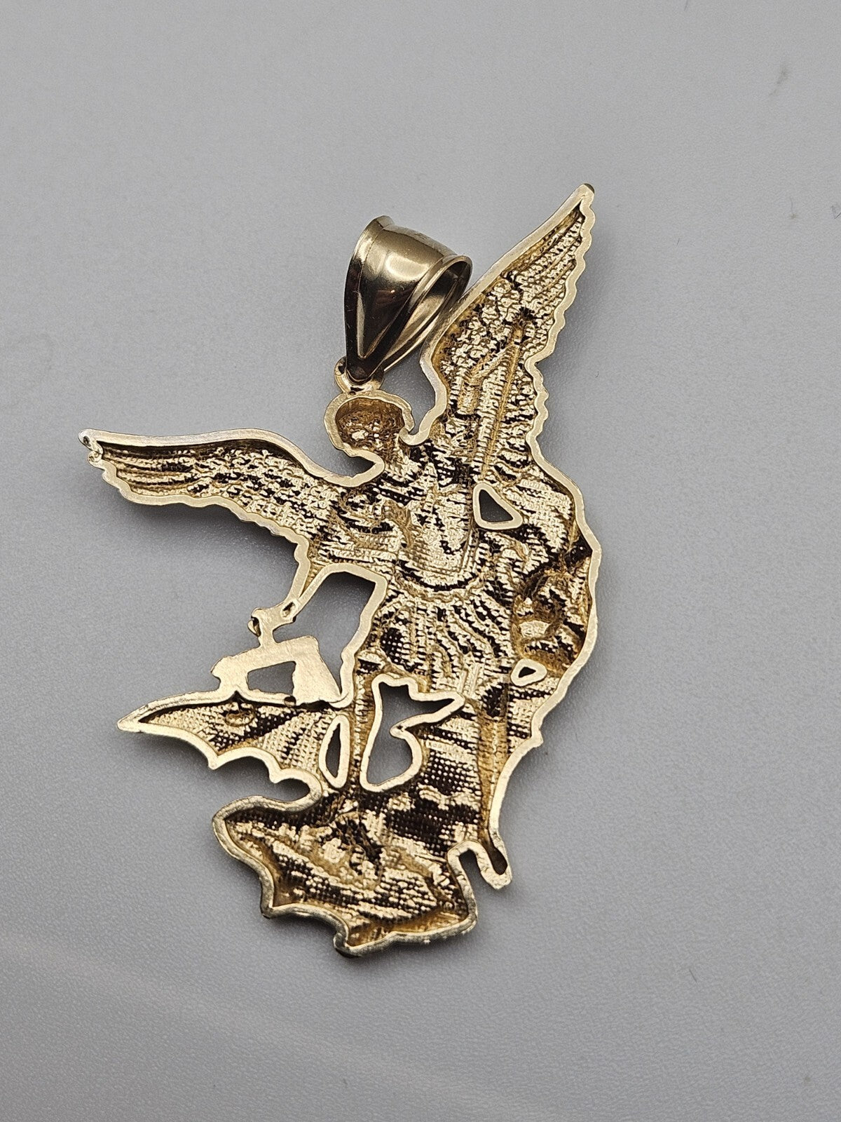 Big large solid 10k Gold saint michael miguel Pendant Charm 1.8 inches long