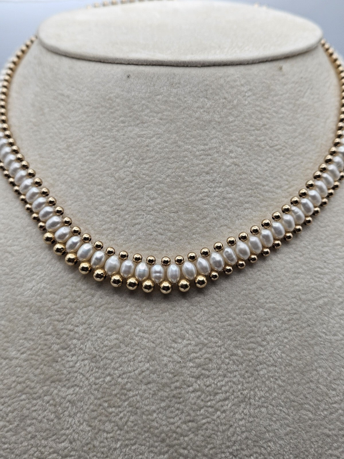 14k yellow gold necklace Set earring With Pearl Stones Set 17 Inches, 20 Grams