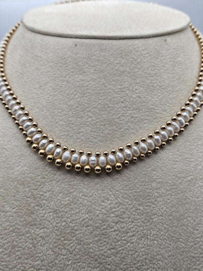 14k yellow gold necklace Set earring With Pearl Stones Set 17 Inches, 20 Grams