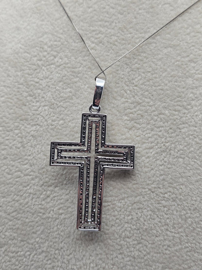 14k Gold Cross Necklace Black And White Natural Diamond Heavy 9 Gram  16.8"