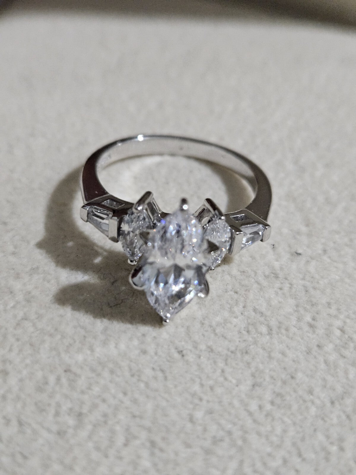 10k Solid Gold Faux Crystal Ring - Marquise Cut Sparkling Engagement Size 7
