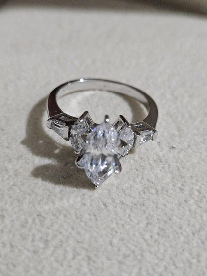 10k Solid Gold Faux Crystal Ring - Marquise Cut Sparkling Engagement Size 7