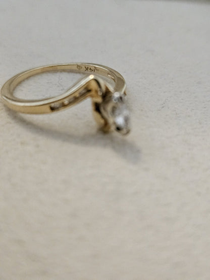 14K Yellow Gold Ring Natural Diamond Marquise Jewelry Gift Size 6.25, 2.5 Grams