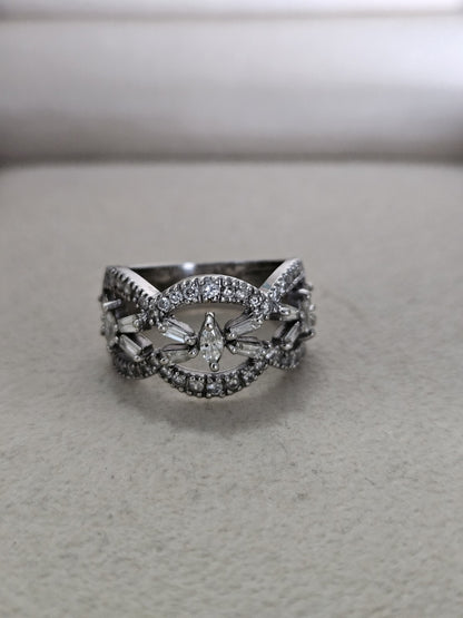 14k White Gold Ring Vintage Estate With Diamond Size 6, 5.4 Grams