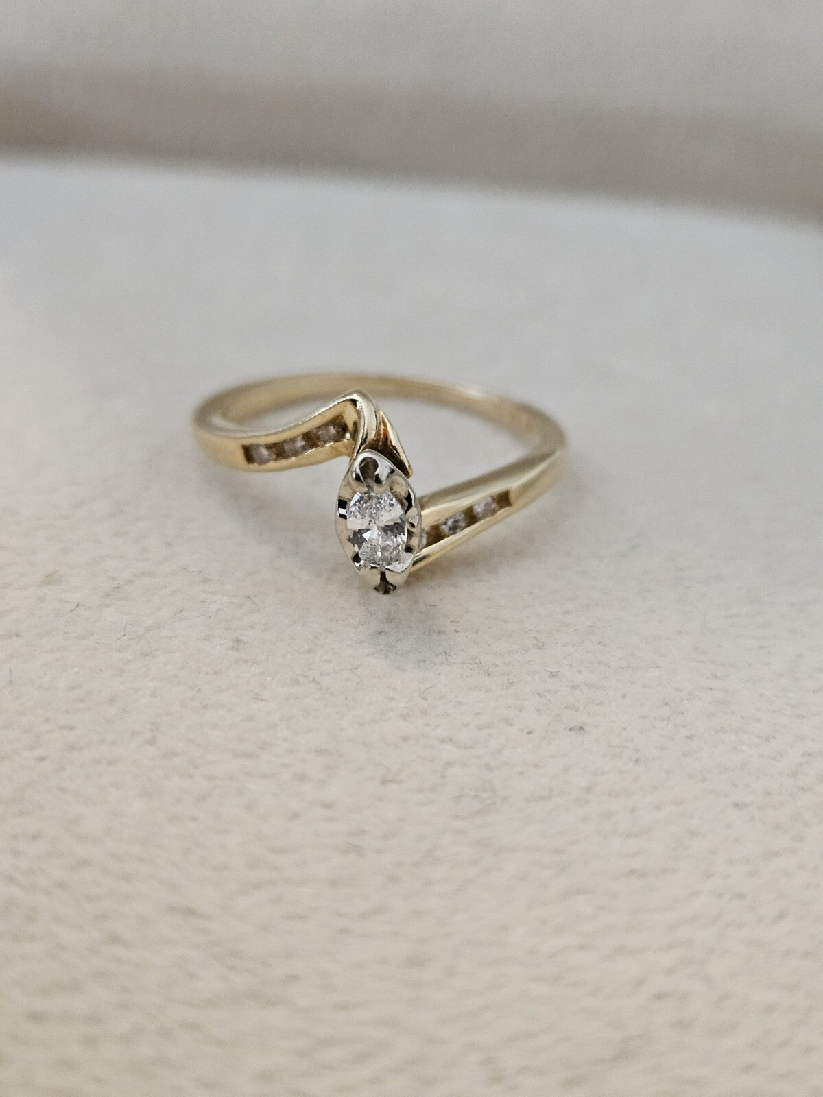 14K Yellow Gold Ring Natural Diamond Marquise Jewelry Gift Size 6.25, 2.5 Grams
