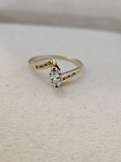 14K Yellow Gold Ring Natural Diamond Marquise Jewelry Gift Size 6.25, 2.5 Grams