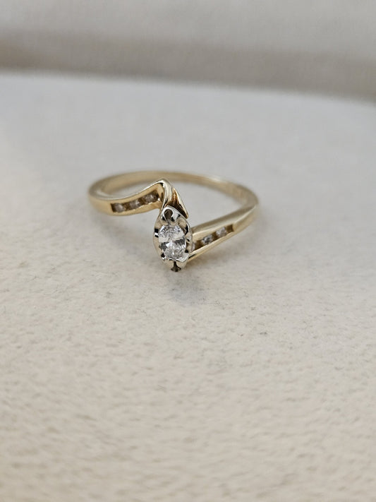 14K Yellow Gold Ring Natural Diamond Marquise Jewelry Gift Size 6.25, 2.5 Grams