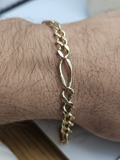 14K Yellow Gold Figaro Link Bracelet 7.7" 6mm Italy Lobster Clasp 9g Vintage