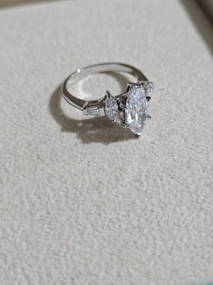 10k Solid Gold Faux Crystal Ring - Marquise Cut Sparkling Engagement Size 7