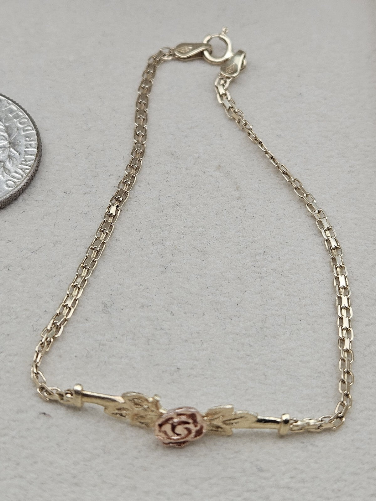 Ladies 14k Two-Tone Single Rose Bracelet Size 7.2" 2.2 Grams