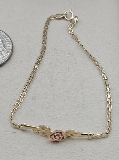 Ladies 14k Two-Tone Single Rose Bracelet Size 7.2" 2.2 Grams