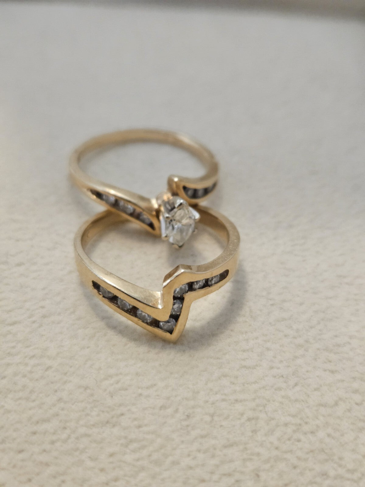 14k Yellow Gold Ring Diamond Natural Marquise Round Double Ring Size 6