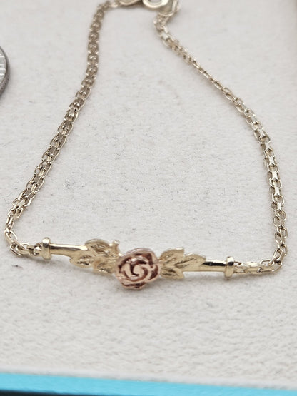 Ladies 14k Two-Tone Single Rose Bracelet Size 7.2" 2.2 Grams