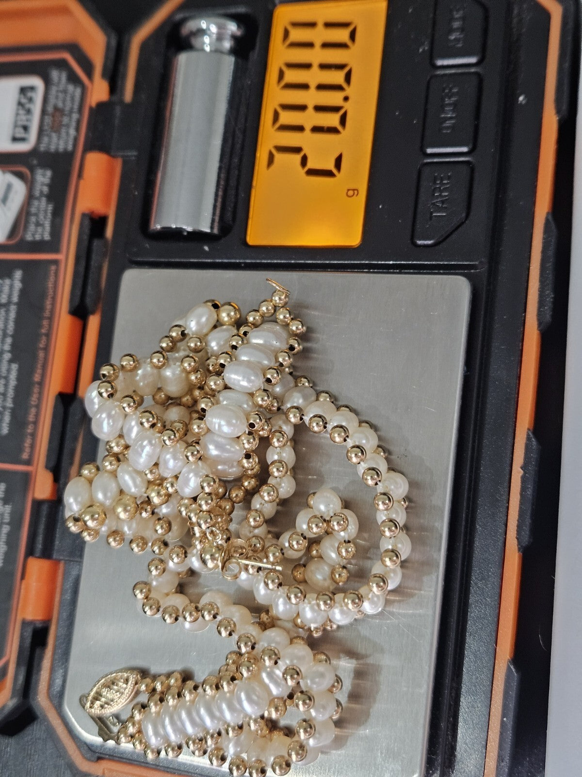 14k yellow gold necklace Set earring With Pearl Stones Set 17 Inches, 20 Grams