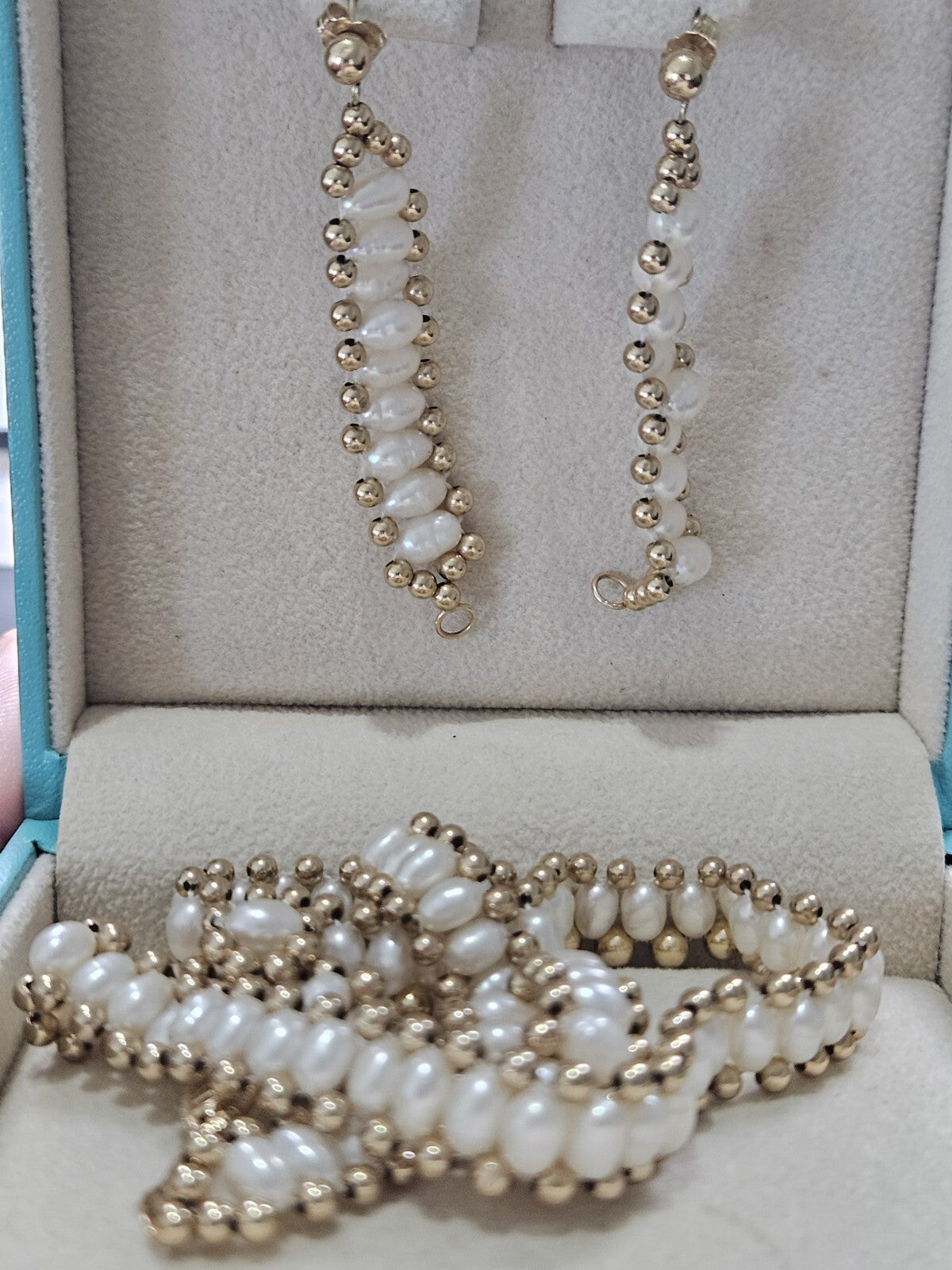 14k yellow gold necklace Set earring With Pearl Stones Set 17 Inches, 20 Grams